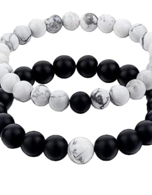 Black Tourmaline & White Howlite Natural Healing Crystal Beads Bracelet